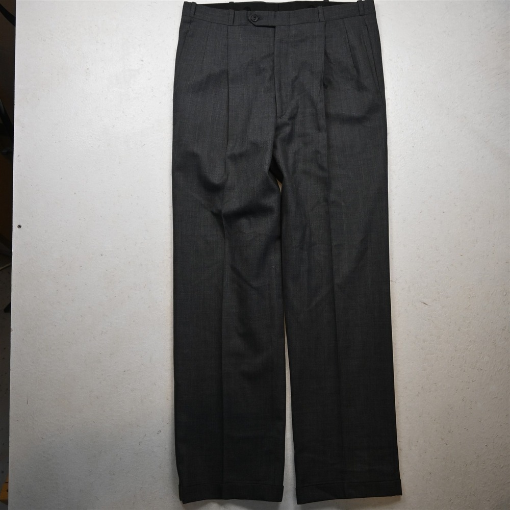 Bespoke 36x34 Gray Sharkskin Wool Pleated Cuffed Classic Dress Mens Pants